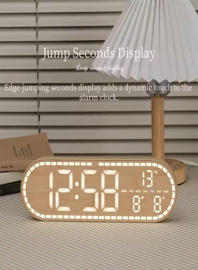 CHIBRO Wooden Finish Digital Alarm Clock with Temperature, Date & Day Display | Dual Alarm | 4-Level Brightness | Table & Wall Mount Clock (Grey/Wood Finish) (Yellow Wood Grain Style) - Image 5